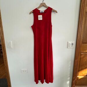 NWT 90s Vintage Marian and Maral Floral Fiery Red Sleeveless long Dress Large